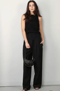 Tibi Broek - Recycled tropical wool double waist boxer trouser -  Black