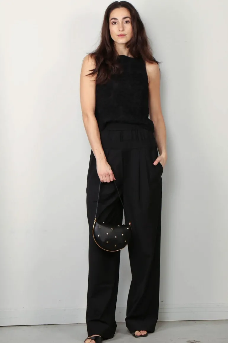 Tibi Broek - Recycled tropical wool double waist boxer trouser - Black