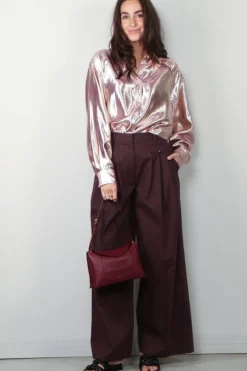 Tibi Broek - Bio Twill Triple Pleat Pant - Plum