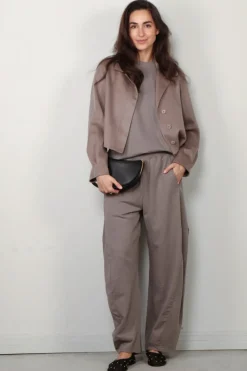 Tibi Broek - Light Weight Sweatshirting Winslow Pant - Dark Stone
