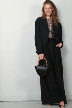 Tibi Broek - Tropical Wool Walker Wide Leg Pant - Black