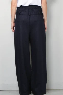 Tibi Broek - Newton Stripe Double Waist Boxer Trouser - Navy melange