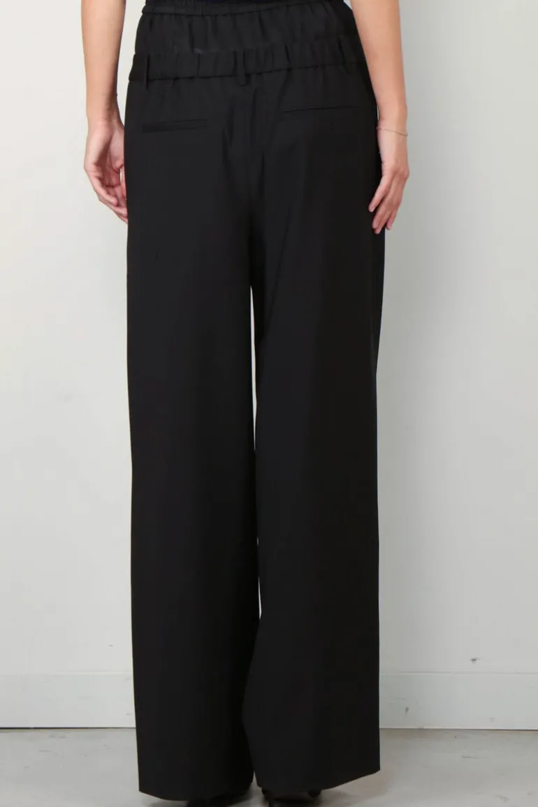 Tibi Broek - Recycled tropical wool double waist boxer trouser - Black