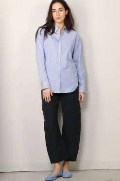 Tibi Blouse - Striped shirting charlie men's slim shirt - Blue stripe multi