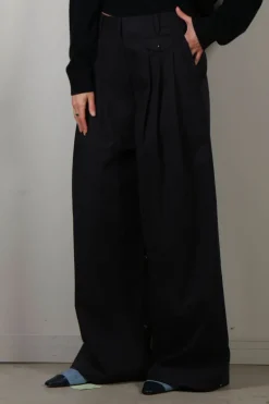 Tibi Broek - Bio Twill Triple Pleat Pant - Dark Navy