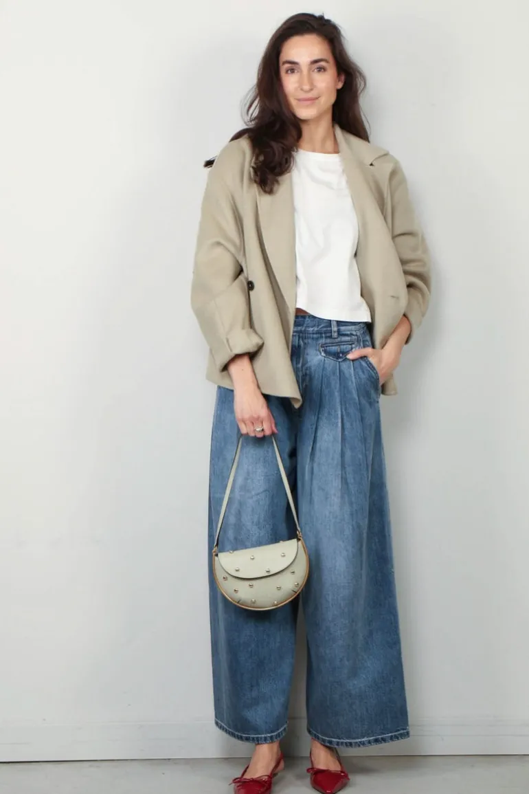 Tibi Broek - Spring Denim Triple Pleat Pant - Classic Blue