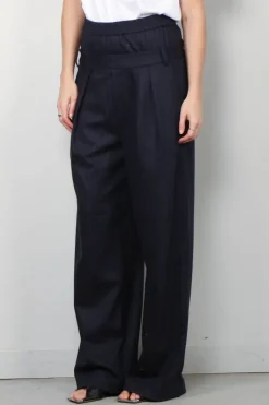 Tibi Broek - Newton Stripe Double Waist Boxer Trouser - Navy melange