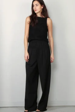 Tibi Broek - Recycled tropical wool double waist boxer trouser - Black