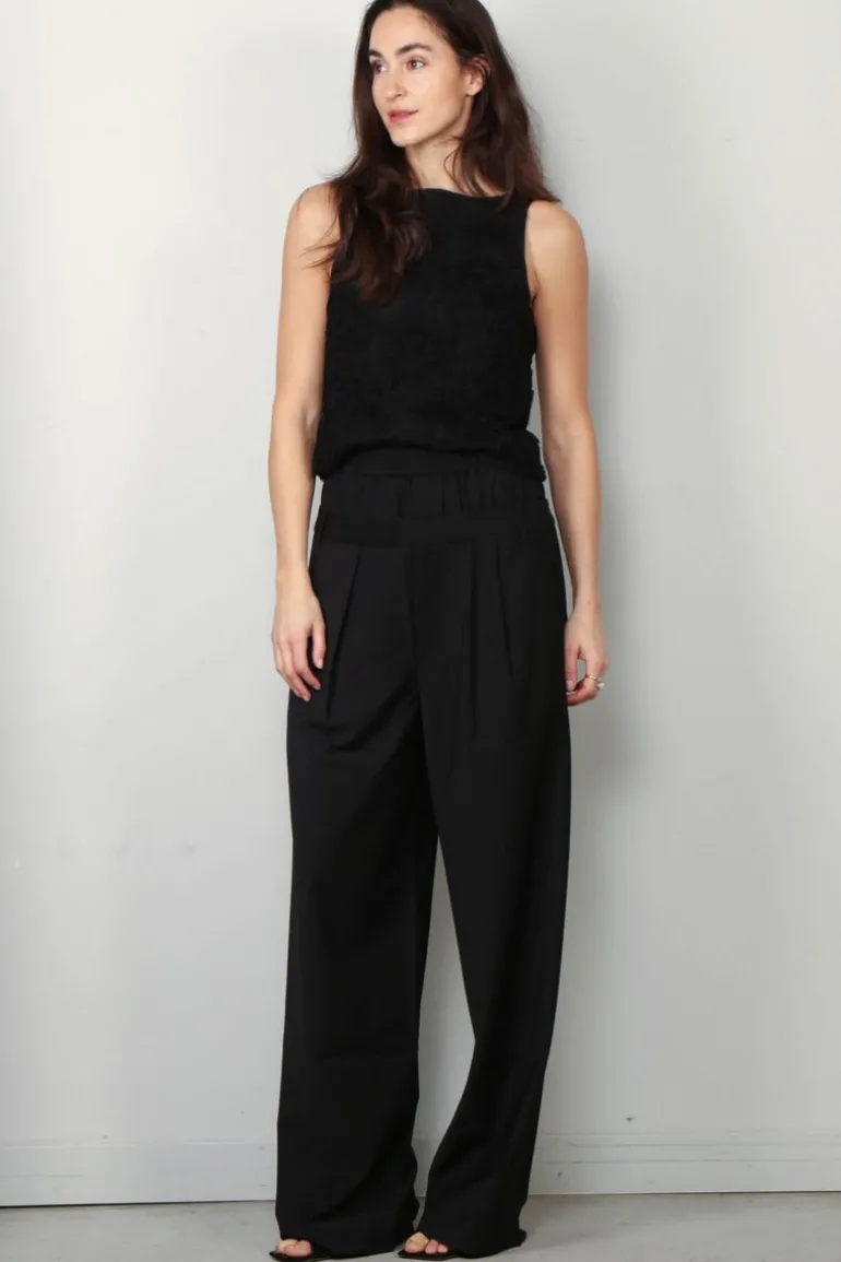 Tibi Broek - Recycled tropical wool double waist boxer trouser - Black