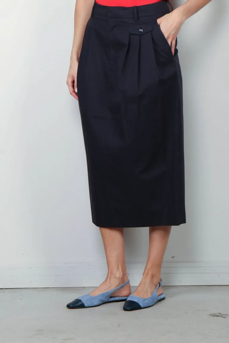 Tibi Broek - Bio Twill Triple Pleat Skirt - Dark Navy