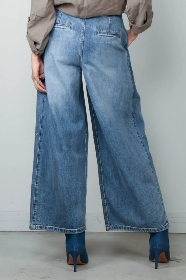 Tibi Broek - Spring Denim Triple Pleat Pant - Classic Blue