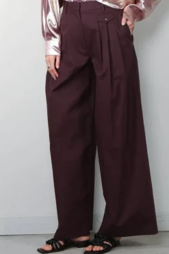 Tibi Broek - Bio Twill Triple Pleat Pant - Plum