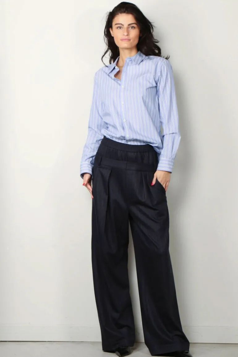 Tibi Blouse - Striped shirting charlie men's slim shirt - Blue multi