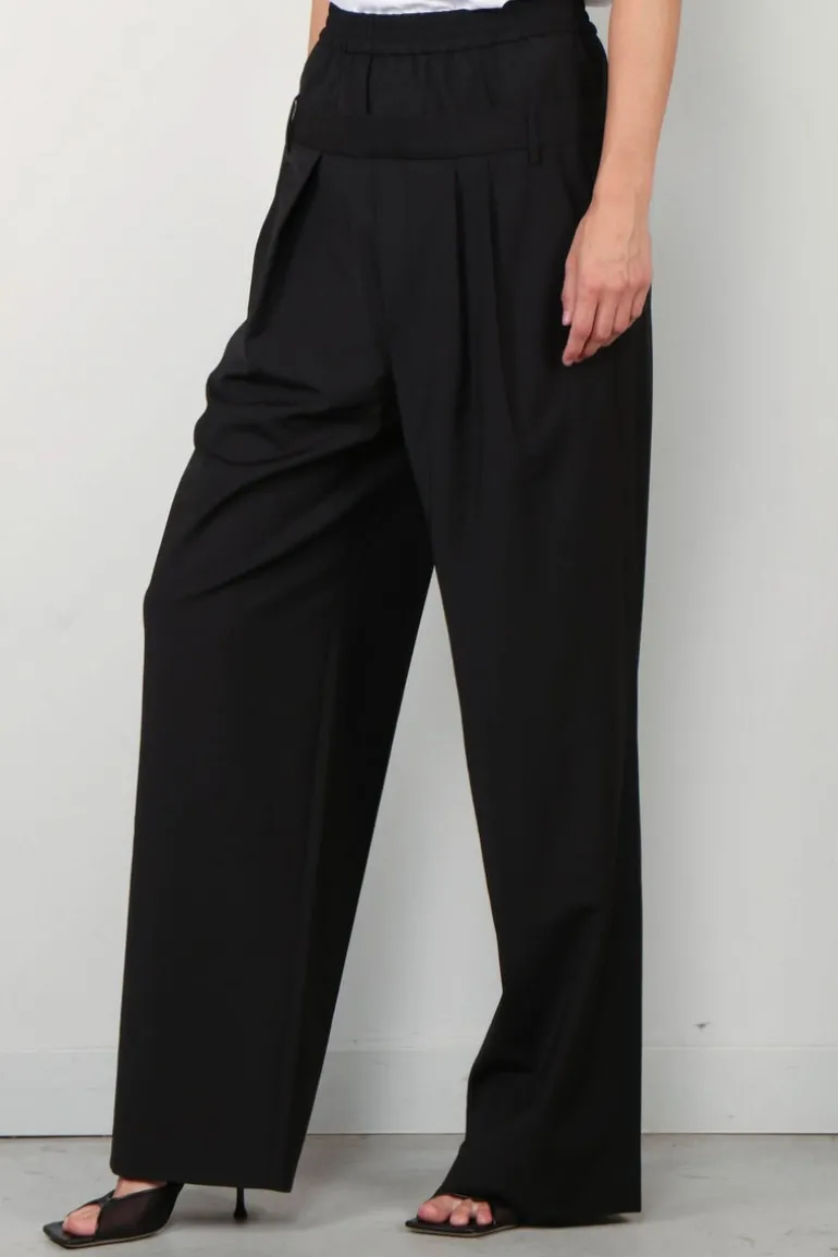 Tibi Broek - Recycled tropical wool double waist boxer trouser - Black