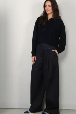 Tibi Broek - Bio Twill Triple Pleat Pant - Dark Navy