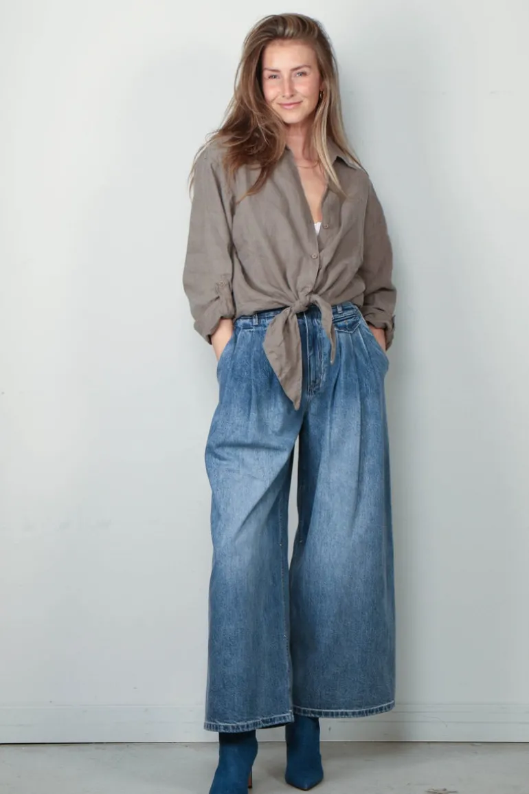 Tibi Broek - Spring Denim Triple Pleat Pant - Classic Blue