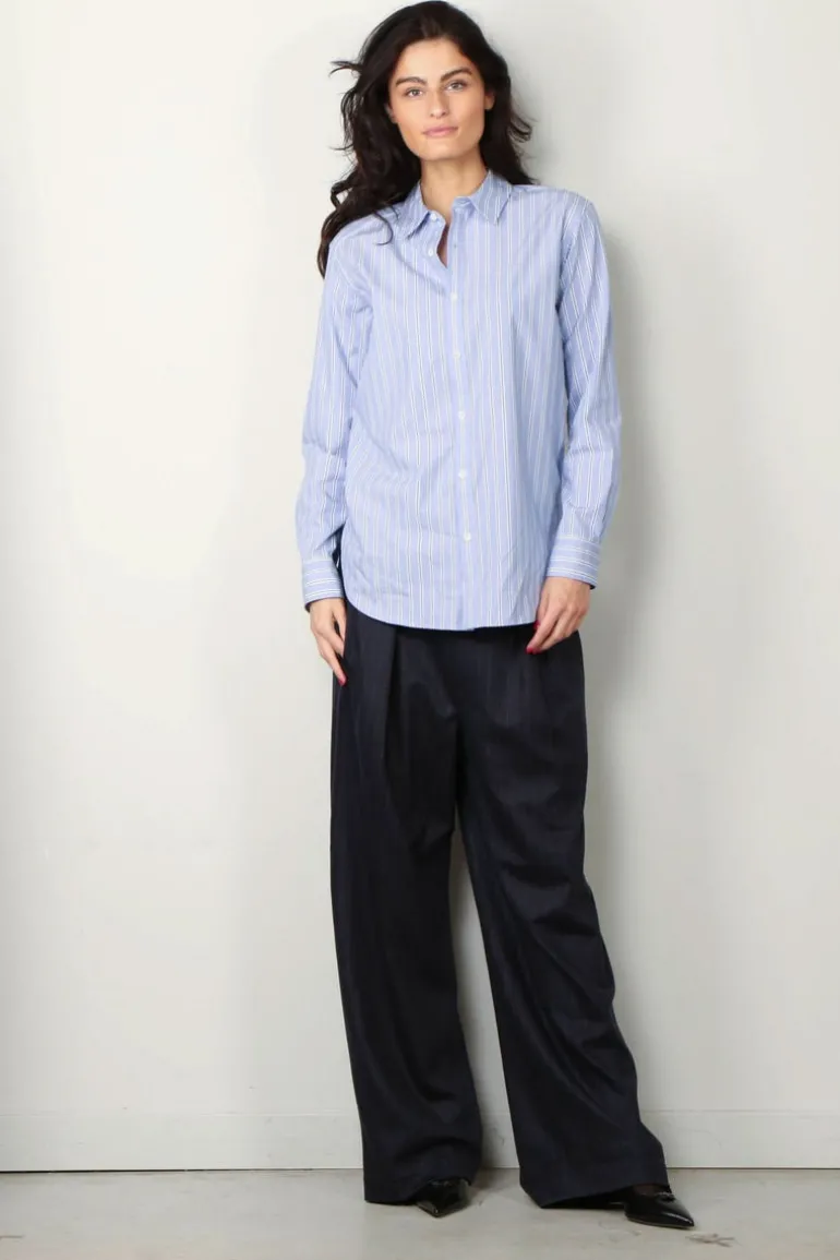 Tibi Blouse - Striped shirting charlie men's slim shirt - Blue multi