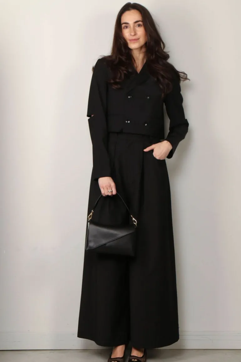 Tibi Broek - Tropical Wool Walker Wide Leg Pant - Black