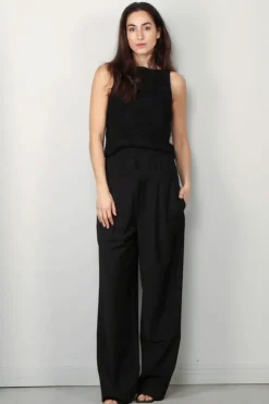 Tibi Broek - Recycled tropical wool double waist boxer trouser - Black
