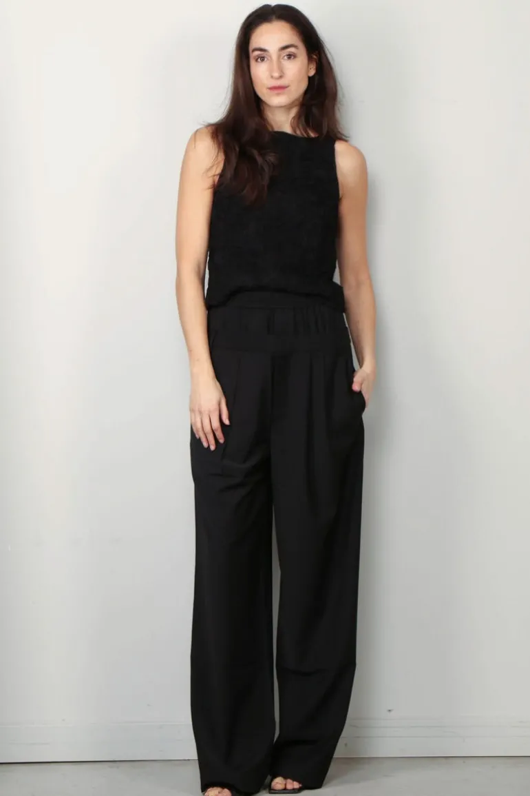 Tibi Broek - Recycled tropical wool double waist boxer trouser - Black