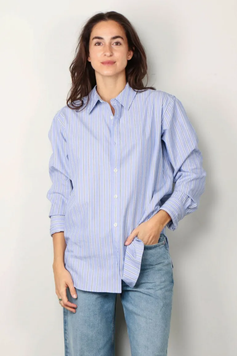 Tibi Blouse - Striped shirting charlie men's slim shirt - Blue multi