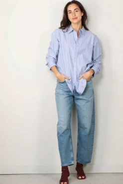 Tibi Blouse - Striped shirting charlie men's slim shirt - Blue multi