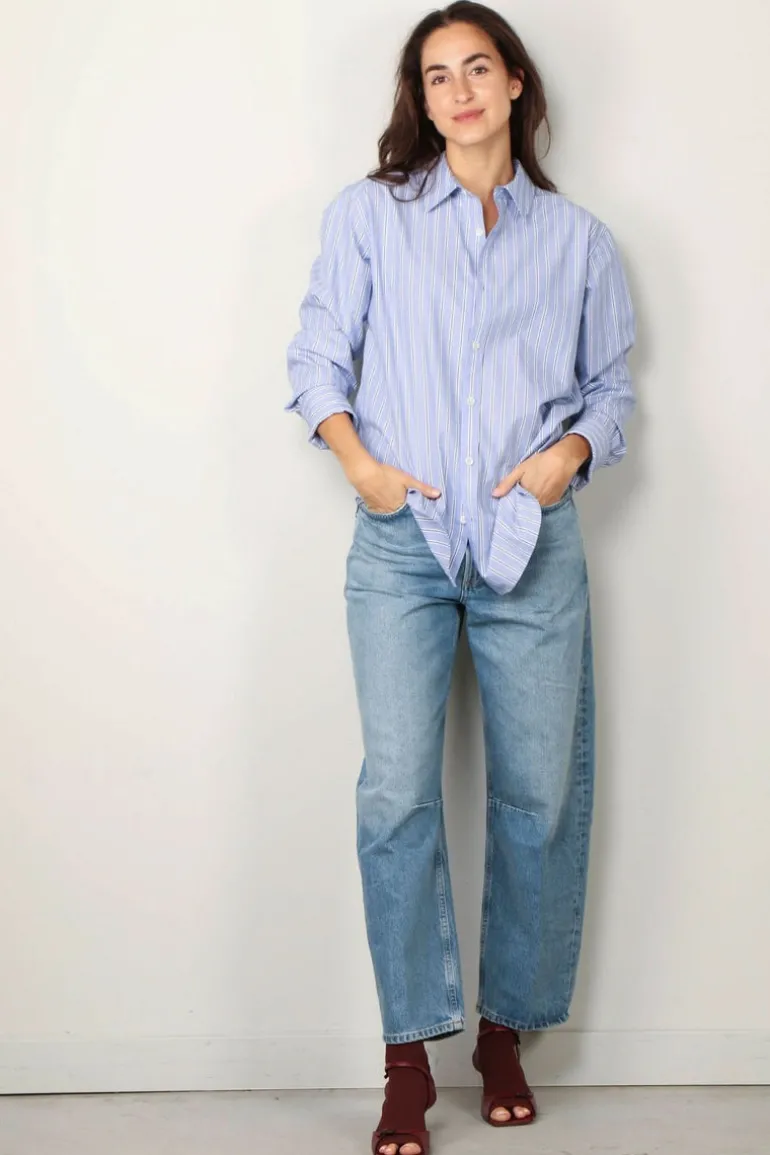 Tibi Blouse - Striped shirting charlie men's slim shirt - Blue multi
