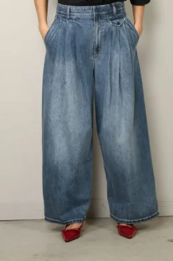 Tibi Broek - Spring Denim Triple Pleat Pant - Classic Blue