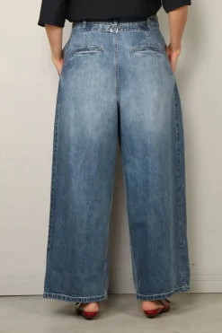 Tibi Broek - Spring Denim Triple Pleat Pant - Classic Blue