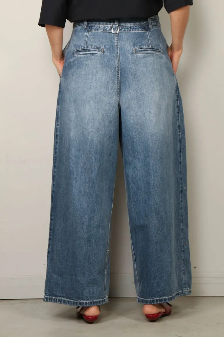 Tibi Broek - Spring Denim Triple Pleat Pant - Classic Blue