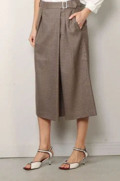 Tibi Culotte - Thomas Menswear Check Wrap Culotte - Tan multi