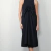 Tibi Jurk - Tropical Wool Tie Front Dress - Navy