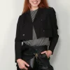 Tibi Jack - Tropical Wool Cropped Lean DB Shirt Jacket - Black