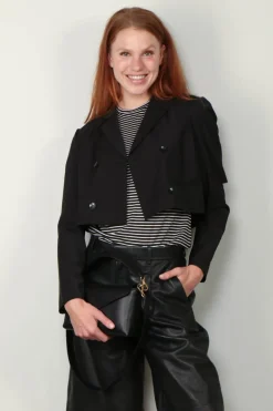 Tibi Jack - Tropical Wool Cropped Lean DB Shirt Jacket - Black
