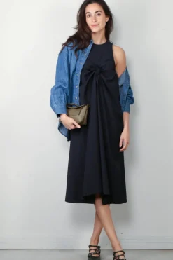 Tibi Jurk - Tropical Wool Tie Front Dress - Navy