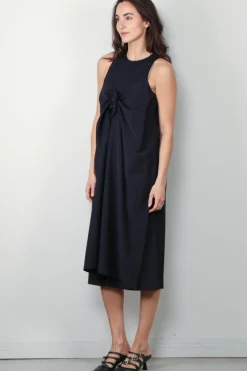 Tibi Jurk - Tropical Wool Tie Front Dress - Navy