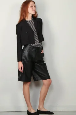 Tibi Jack - Tropical Wool Cropped Lean DB Shirt Jacket - Black