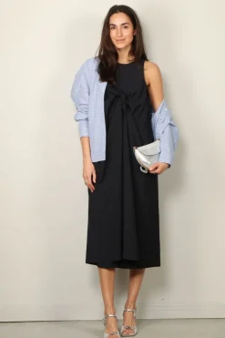 Tibi Jurk - Tropical Wool Tie Front Dress - Navy