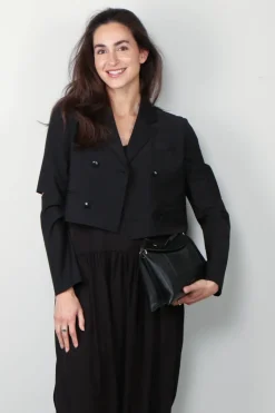 Tibi Jack - Tropical Wool Cropped Lean DB Shirt Jacket - Black