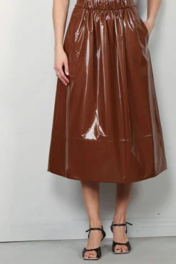 Tibi Rok - Light Weight Stretch Patent Smocking Waistband Ful - Brick