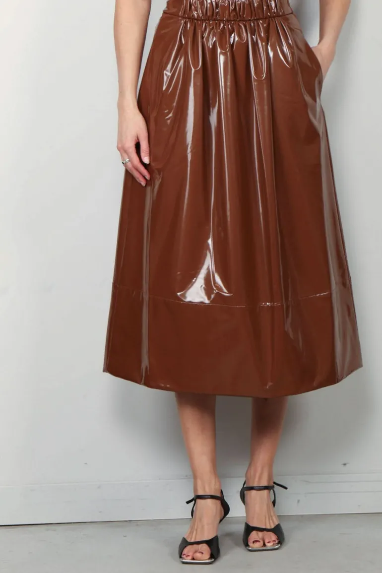 Tibi Rok - Light Weight Stretch Patent Smocking Waistband Ful - Brick