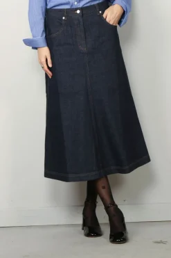 Tibi Rok - Indigo Denim Midi Aline Skirt - Dark denim