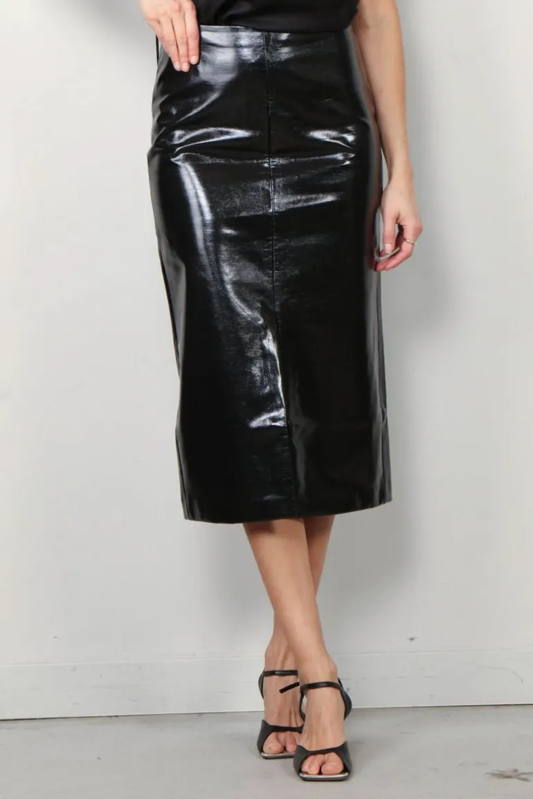 Tibi Rok - Glossed jersey pencil skirt - Black