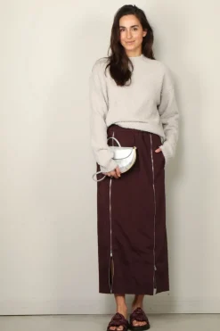 Tibi Rok - Nylon Zipper Maxi Skirt - Malbec