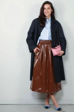 Tibi Rok - Light Weight Stretch Patent Smocking Waistband Ful - Brick