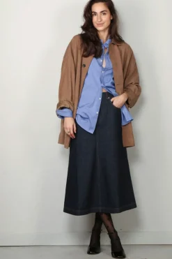 Tibi Rok - Indigo Denim Midi Aline Skirt - Dark denim