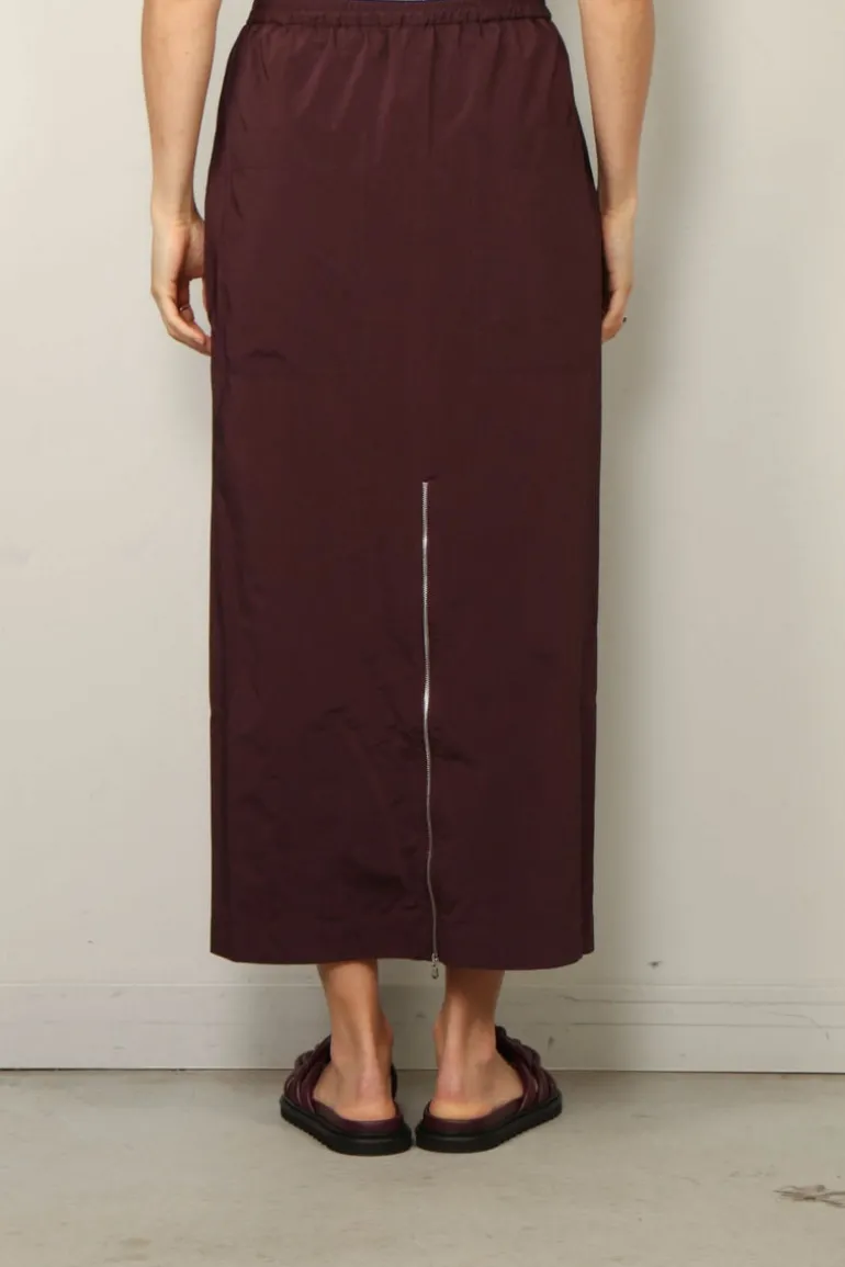 Tibi Rok - Nylon Zipper Maxi Skirt - Malbec