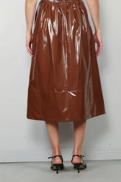 Tibi Rok - Light Weight Stretch Patent Smocking Waistband Ful - Brick