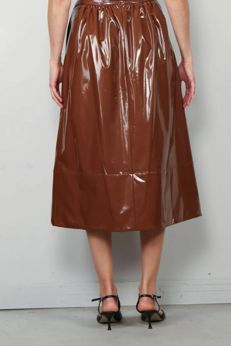 Tibi Rok - Light Weight Stretch Patent Smocking Waistband Ful - Brick