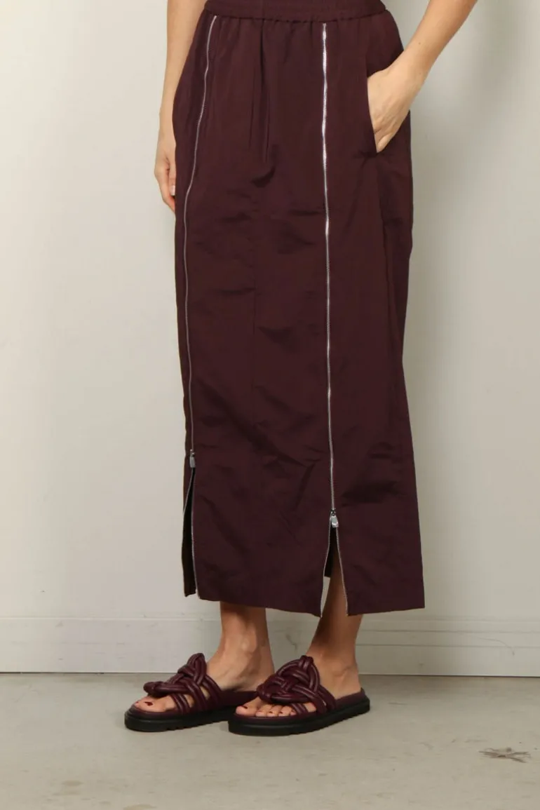 Tibi Rok - Nylon Zipper Maxi Skirt - Malbec